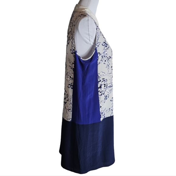Rebecca Taylor 100% Silk Blue Colorblock Floral Print Mini Shirt Dress Size 8 - Picture 6 of 15